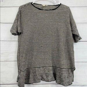 Eileen Fisher black and white, striped, short sleeved, knit sweater